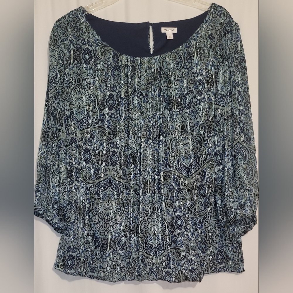 Westport Paisley Peasant Silver Metallic Blouse